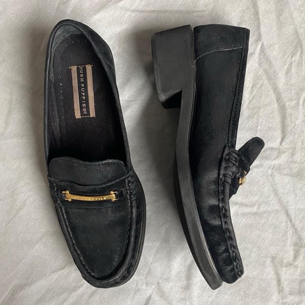 Black Suede Hush Puppies Loafers - Picture 3 of 8